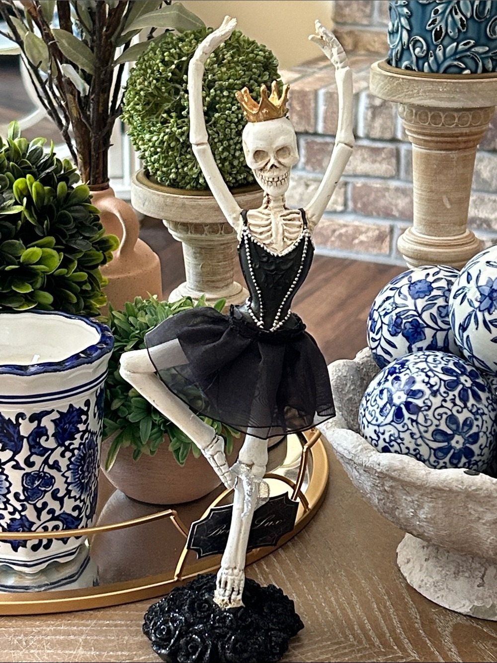 NEW! Vintage Inspired Shabby Skeleton Ballerina Figurine Black Roses Tulle TuTu